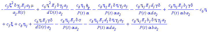 -c__5*xi^2*delta*gamma__1*E__1*a__3*mu/(a__2*R(t))+c__6*eta^2*E__1*delta*gamma__1*a__3/(d*D(t)*a__2)-c__8*eta__1*phi__p/(P(t)*alpha)-c__8*eta__1*E__1*delta*eta*gamma__1*a__3/(P(t)*alpha*a__2)-c__8*eta__1*E__1*d__1*gamma*delta/(P(t)*alpha*d*a__2)+c__8*eta__1*E__1*b__1*gamma*delta/(P(t)*alpha*b*a__2)-c__6*eta+c__5*xi+c__8*eta__1+c__6*eta*E__1*gamma*delta/(d*D(t)*a__2)-c__8*eta__1*E__1*delta*sigma/(P(t)*alpha*a__2)-c__8*eta__1*E__1*d__1*delta*eta*gamma__1*a__3/(P(t)*alpha*d*a__2)+c__8*eta__1*E__1*b__1*delta*eta*gamma__1*a__3/(P(t)*alpha*b*a__2)