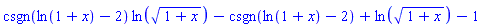 csgn(ln(1+x)-2)*ln((1+x)^(1/2))-csgn(ln(1+x)-2)+ln((1+x)^(1/2))-1
