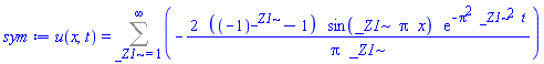 u(x, t) = Sum(-2*((-1)^_Z1-1)*sin(_Z1*Pi*x)*exp(-Pi^2*_Z1^2*t)/(Pi*_Z1), _Z1 = 1 .. infinity)