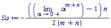 -(1/2)*(limit(alpha^(m+n), alpha = 0, right)-1)*n/(m+n)