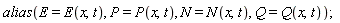 alias(E = E(x, t), P = P(x, t), N = N(x, t), Q = Q(x, t));