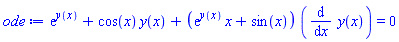exp(y(x))+cos(x)*y(x)+(exp(y(x))*x+sin(x))*(diff(y(x), x)) = 0