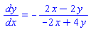 dy/dx = -(2*x-2*y)/(-2*x+4*y)