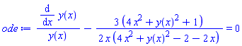 (diff(y(x), x))/y(x)-(3/2)*(4*x^2+y(x)^2+1)/(x*(4*x^2+y(x)^2-2-2*x)) = 0