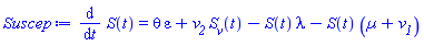 diff(S(t), t) = theta*varepsilon+v__2*S__v(t)-S(t)*lambda-S(t)*(Âµ+v__1)