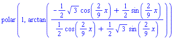 polar(1, arctan((-(1/2)*3^(1/2)*cos((2/9)*x)+(1/2)*sin((2/9)*x))/((1/2)*cos((2/9)*x)+(1/2)*3^(1/2)*sin((2/9)*x))))