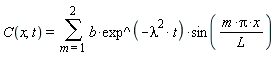 C(x, t) = sum(b*exp^(-lambda^2*t)*sin(m*Pi*x/L), m = 1 .. 2)