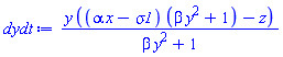 y*((alpha*x-sigma1)*(beta*y^2+1)-z)/(beta*y^2+1)