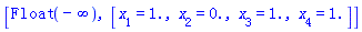 [Float(-infinity), [x[1] = HFloat(1.0), x[2] = HFloat(0.0), x[3] = HFloat(1.0), x[4] = HFloat(1.0)]]