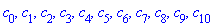 c[0], c[1], c[2], c[3], c[4], c[5], c[6], c[7], c[8], c[9], c[10]
