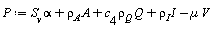P := S__v*alpha+`&rho;__A`*A+c__4*`&rho;__Q`*Q+I*`&rho;__I`-µ*V