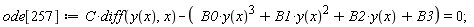 ode[257] := C*(diff(y(x), x))-B0*y(x)^3-B1*y(x)^2-B2*y(x)-B3 = 0