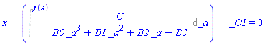 x-Intat(C/(B0*_a^3+B1*_a^2+B2*_a+B3), _a = y(x))+_C1 = 0
