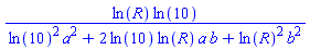 ln(R)*ln(10)/(ln(10)^2*a^2+2*ln(10)*ln(R)*a*b+ln(R)^2*b^2)