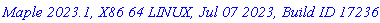 `Maple 2023.1, X86 64 LINUX, Jul 07 2023, Build ID 1723669`