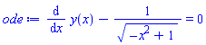 diff(y(x), x)-1/(-x^2+1)^(1/2) = 0