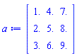 Matrix(3, 3, {(1, 1) = 1.0, (1, 2) = 4.0, (1, 3) = 7.0, (2, 1) = 2.0, (2, 2) = 5.0, (2, 3) = 8.0, (3, 1) = 3.0, (3, 2) = 6.0, (3, 3) = 9.0})