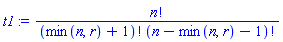 factorial(n)/(factorial(min(n, r)+1)*factorial(n-min(n, r)-1))