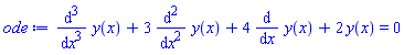 diff(diff(diff(y(x), x), x), x)+3*(diff(diff(y(x), x), x))+4*(diff(y(x), x))+2*y(x) = 0