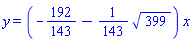y = (-192/143-(1/143)*399^(1/2))*x