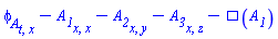 diff(diff(phi__A(X), t), x)-(diff(diff(A__1(X), x), x))-(diff(diff(A__2(X), x), y))-(diff(diff(A__3(X), x), z))-Physics:-dAlembertian(A__1(X), [X])
