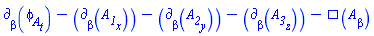 Physics:-d_[beta](diff(phi__A(X), t), [X])-Physics:-d_[beta](diff(A__1(X), x), [X])-Physics:-d_[beta](diff(A__2(X), y), [X])-Physics:-d_[beta](diff(A__3(X), z), [X])-Physics:-dAlembertian(A[beta], [X])
