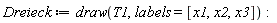 Dreieck := draw(T1, labels = [x1, x2, x3]):