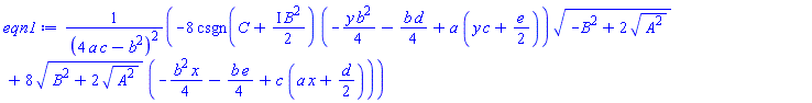 (-8*csgn(C+((1/2)*I)*B^2)*(-(1/4)*y*b^2-(1/4)*b*d+a*(y*c+(1/2)*e))*(-B^2+2*(A^2)^(1/2))^(1/2)+8*(B^2+2*(A^2)^(1/2))^(1/2)*(-(1/4)*b^2*x-(1/4)*b*e+c*(a*x+(1/2)*d)))/(4*a*c-b^2)^2