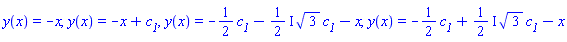 y(x) = -x, y(x) = -x+c__1, y(x) = -(1/2)*c__1-((1/2)*I)*3^(1/2)*c__1-x, y(x) = -(1/2)*c__1+((1/2)*I)*3^(1/2)*c__1-x