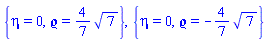 {eta = 0, `&varrho;` = (4/7)*7^(1/2)}, {eta = 0, `&varrho;` = -(4/7)*7^(1/2)}