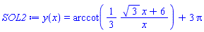 y(x) = arccot((1/3)*(3^(1/2)*x+6)/x)+3*Pi