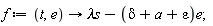 f := proc (t, e) options operator, arrow; `&lambda;s`-(delta+a+epsilon)*e end proc;