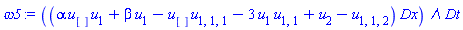 _DG([["biform", E, [2, 0]], [[[1, 2], alpha*u[]*u[1]+beta*u[1]-u[]*u[1, 1, 1]-3*u[1]*u[1, 1]+u[2]-u[1, 1, 2]]]])