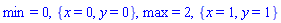 min = 0, {x = 0, y = 0}, max = 2, {x = 1, y = 1}