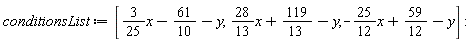 conditionsList := [(3/25)*x-61/10-y, (28/13)*x+119/13-y, -(25/12)*x+59/12-y]: