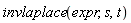 invlaplace(expr, s, t)