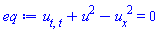 diff(diff(u(x, t), t), t)+u(x, t)^2-(diff(u(x, t), x))^2 = 0