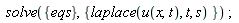 solve({eqs}, {laplace(u(x, t), t, s)})