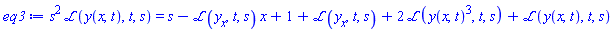 s^2*laplace(y(x, t), t, s) = s-laplace(diff(y(x, t), x), t, s)*x+1+laplace(diff(y(x, t), x), t, s)+2*laplace(y(x, t)^3, t, s)+laplace(y(x, t), t, s)