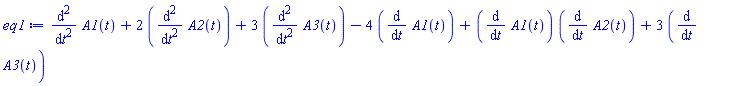 diff(diff(A1(t), t), t)+2*(diff(diff(A2(t), t), t))+3*(diff(diff(A3(t), t), t))-4*(diff(A1(t), t))+(diff(A1(t), t))*(diff(A2(t), t))+3*(diff(A3(t), t))