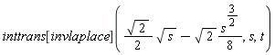 inttrans[invlaplace]((1/2)*sqrt(2)*sqrt(s)-(1/8)*sqrt(2)*s^(3/2), s, t)