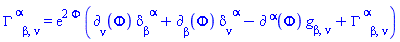 Physics:-Christoffel[`~alpha`, beta, nu] = exp(2*Phi(X))*(Physics:-d_[nu](Phi(X), [X])*Physics:-g_[beta, `~alpha`]+Physics:-d_[beta](Phi(X), [X])*Physics:-g_[nu, `~alpha`]-Physics:-d_[`~alpha`](Phi(X), [X])*Physics:-g_[beta, nu]+Physics:-Christoffel[`~alpha`, beta, nu])