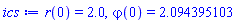 r(0) = 2.0, varphi(0) = 2.094395103