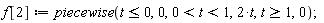 f[2] := piecewise(t <= 0, 0, 0 < t and t < 1, 2*t, t >= 1, 0)