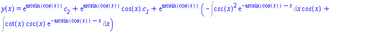 y(x) = exp(arcsin(cos(x)))*c__2+exp(arcsin(cos(x)))*cos(x)*c__1+exp(arcsin(cos(x)))*(-(Int(csc(x)^2*exp(-arcsin(cos(x))-x), x))*cos(x)+Int(cot(x)*csc(x)*exp(-arcsin(cos(x))-x), x))
