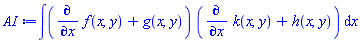 int((diff(f(x, y), x)+g(x, y))*(diff(k(x, y), x)+h(x, y)), x)