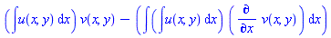 (int(u(x, y), x))*v(x, y)-(int((int(u(x, y), x))*(diff(v(x, y), x)), x))