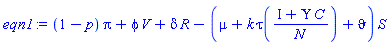 (1-p)*Pi+phi*V+delta*R-(mu+k*tau((I+Upsilon*C)/N)+vartheta)*S