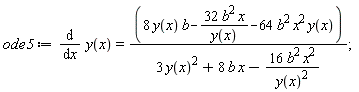 ode5 := diff(y(x), x) = (8*y(x)*b-32*b^2*x/y(x)-64*b^2*x^2*y(x))/(3*y(x)^2+8*b*x-16*b^2*x^2/y(x)^2)