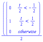 (1/2)*piecewise((1/2)*t < -1/2, 0, (1/2)*t < 1/2, 1, 0)